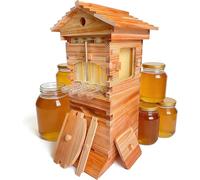 Beekeeping Starter Kit, Self-Flowing Honey Beehive Box Set with Observation Window & Honey Spout, Complete System for Garden Pollinators