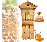 Beekeeping Starter Kit, Wooden Beehive with Automatic Honey Frames, Brood Frames, Observation Window & Honey Spout for Backyard Honey Harvest