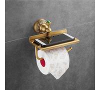 Beelee Bathroom Tissue/Toilet Paper Holder - Solid Brass Wall-Mounted Toilet Roll Holder with Mobile Phone Storage Shelf - Antique Brass Finish