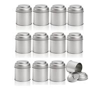 Beelooom 12 Pcs Tea Tin Canister with Airtight Double Lid 8Oz Round Tin Can Box Small Kitchen Tea Canister Loose Leaf