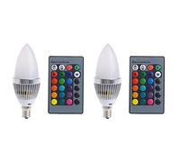 Beelooom 2X 3W E12 RGB LED Colorful Change Color Bulb with 24 Candle Remote Control Button Milky Lampshade