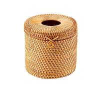 Beelooom Rattan Tissue Box Toilet Paper Cover Wicker Decorative Holders with Lid for Storage Single Roll and Tissues in Bathroom