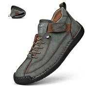 Beelovy Men EaseStep Orthopedic Adjustable Leather Sneakers - Soft Comfort Slip-On Loafers with Arch Support for Wide Feet (Military Green,7)