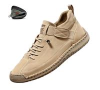 Beelovy Men EaseStep Orthopedic Adjustable Leather Sneakers - Soft Comfort Slip-On Loafers with Arch Support for Wide Feet (Apricot,10)