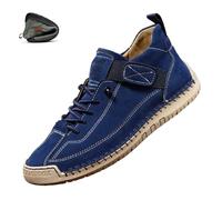 Beelovy Men EaseStep Orthopedic Adjustable Leather Sneakers - Soft Comfort Slip-On Loafers with Arch Support for Wide Feet (Dark Blue,5.5)
