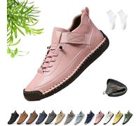 Beelovy Shoes for Men, Beelovy Handmade Leather Sneakers for Men & Women, Soft Comfort & Orthopedic Support Slip on Walking Loafers for Travel and Walk(Pink,9 UK)