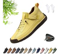 Beelovy Shoes for Men, Beelovy Handmade Leather Sneakers for Men & Women, Soft Comfort & Orthopedic Support Slip on Walking Loafers for Travel and Walk(Yellow,4.5 UK)