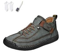 Beelovy Shoes for Men, Easestep Adjustable Leather Sneakers Soft Comfort Orthopedic Support, Casual Slip On Loafers (Green-A,9.5)