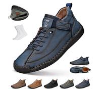 Beelovy Shoes for Men, Easestep Leather Sneakers, Handmade Boots Men Women, Soft Comfort Orthopedic Support Slip On Driving Boots(Blue,46 EU)