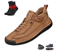 Beelovy Shoes for Men,EaseStep Leather Sneakers,Soft Comfort Orthopedic Slip On Driving Boots,Casual Slip On Loafers(Light Brown,6 UK)
