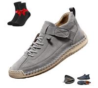 Beelovy Shoes for Men,EaseStep Leather Sneakers,Soft Comfort Orthopedic Slip On Driving Boots,Casual Slip On Loafers(Grey,10 UK)