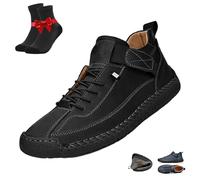 Beelovy Shoes for Men,EaseStep Leather Sneakers,Soft Comfort Orthopedic Slip On Driving Boots,Casual Slip On Loafers(Black,7 UK)