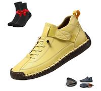 Beelovy Shoes for Men,EaseStep Leather Sneakers,Soft Comfort Orthopedic Slip On Driving Boots,Casual Slip On Loafers(Yellow,7.5 UK)