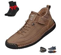 Beelovy Shoes for Men,EaseStep Leather Sneakers,Soft Comfort Orthopedic Slip On Driving Boots,Casual Slip On Loafers(Khaki,4.5 UK)