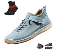 Beelovy Shoes for Men,EaseStep Leather Sneakers,Soft Comfort Orthopedic Slip On Driving Boots,Casual Slip On Loafers(Lake Blue,6 UK)