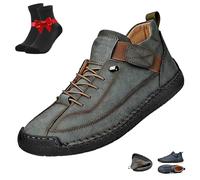 Beelovy Shoes for Men,EaseStep Leather Sneakers,Soft Comfort Orthopedic Slip On Driving Boots,Casual Slip On Loafers(Army Green,7 UK)