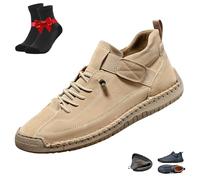 Beelovy Shoes for Men,EaseStep Leather Sneakers,Soft Comfort Orthopedic Slip On Driving Boots,Casual Slip On Loafers(Apricot,7 UK)