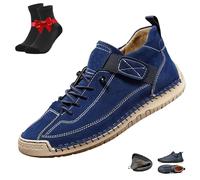 Beelovy Shoes for Men,EaseStep Leather Sneakers,Soft Comfort Orthopedic Slip On Driving Boots,Casual Slip On Loafers(Dark Blue,6 UK)