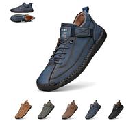 Beelovy Shoes for Men, EaseStep Leather Sneakers, Soft Comfort & Orthopedic Support, Slip on Lightweight Loafers, Handmade Ankle Boots for Driving and Walking (Blue,9.5)