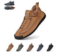 Beelovy Shoes for Men, EaseStep Leather Sneakers, Soft Comfort & Orthopedic Support, Slip on Lightweight Loafers, Handmade Ankle Boots for Driving and Walking (Light Brown,8)