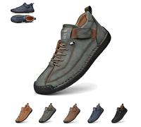 Beelovy Shoes for Men, EaseStep Leather Sneakers, Soft Comfort & Orthopedic Support, Slip on Lightweight Loafers, Handmade Ankle Boots for Driving and Walking (Green,9.5)