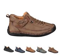 Beelovy Shoes for Men,New Adjustable Leather Sneakers Soft Comfort Orthopedic Support,for Fathers and Husbands(Khaki,Us6.5)