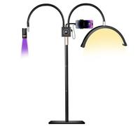 BeeMingle Half Moon Lash Light for Lash Tech, 3-in-1 Professional Esthetician Light with UV Lash Lamp & Phone Holder, Adjustable Height&Brightness for Tattoo,Nail Art,Skincare,Salon,Spa(Black)