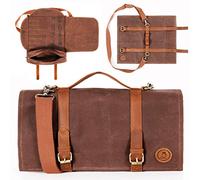 Beemojo Bartender Tool Bag Waxed Canvas Water Resistant Adjustable Shoulder Straps Genuine Leather Handles 16 Pockets 1 Bottle Holder Travel Design - Bag ONLY