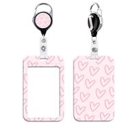 Beemorita Cute Pink ID Badge Holder Love Heart Preppy School Work Heavy Duty Retractable Badge Reel Clip with ID Holder for Keys & ID Badges for Kids Women School Teachers Girls Nurses