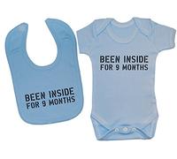Been Inside for 9 Months Baby Bodysuit/Romper & Feeding Bib - 3-6 Months - Blue