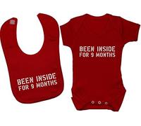 Been Inside for 9 Months Baby Bodysuit/Romper & Feeding Bib - 6-12 Months - Red