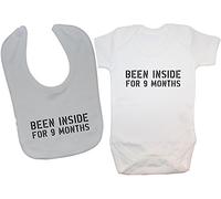 Been Inside for 9 Months Baby Bodysuit/Romper & Feeding Bib - 6-12 Months - White