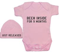 Been Inside for 9 Months Baby Bodysuit/Romper/T-Shirt & Just Released Beanie Hat - 3-6 Months - Pink