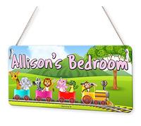 Beenanas Happy Animal Train Personalised Childs Bedroom Door Sign Name Plaque