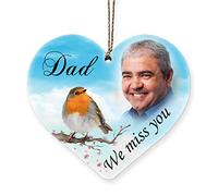 Beenanas In Memory Personalised Christmas Heart Photo Bauble Robin Memorial Plaque