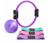 Beenax Pilates Ring Set - Fitness 12” Magic Circle with Double Padded Handles - Includes Soft Pilates Ball, Resistance Bands & Exercise Guide for Yoga, Thighs, Abs, Legs, Core Training