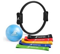 Beenax Pilates Ring Set - Fitness 12” Magic Circle with Double Padded Handles - Includes Soft Pilates Ball, Resistance Bands & Exercise Guide for Yoga, Thighs, Abs, Legs, Core Training
