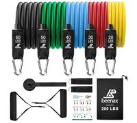 Beenax Resistance Bands Set with Handles - Heavy Duty 12pcs Exercise Bands, Up to 100/150/200/250 LBS - Fitness Training Tubes for Home, Gym, Physio - Handles, Ankle Straps, Door Anchor, Carry Bag