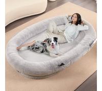 beeNbkks Human Dog Bed for Adults, Giant Extra Large Memory Foam Pet Bed for People, Fluffy Plush Dog Bed for People, with Storage Bag, Washable Cover,