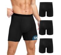 BEENIUBEE 3 Pack Incontinence Pants for Men, Washable Mens Long Leg Boxers Shorts with 100ML Ultra-Absorbent Protective Pads, Leakproof Reusable Underwear for Going Out Post-Surgery (Black, L)