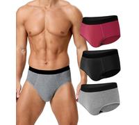 BEENIUBEE Incontinence Pants for Men 3 Pack, Washable Cotton Incontinence Pants with Absorbent Pad 150ml Urine Volume,Reusable Underpants,Leakproof Underwear Trunks Men(Multicolor, 2XL)