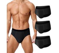 BEENIUBEE Incontinence Pants for Men 3 Pack, Washable Cotton Incontinence Pants with Absorbent Pad 150ml Urine Volume,Reusable Underpants,Leakproof Underwear Trunks Men(Black, L)