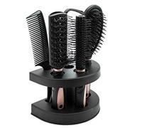 Beenle-Icey 5PCS Hair Brush Comb Set - Women's Portable Grooming Kit With Stand, Exhaust, Paddle, Curling Brushes - Lightweight, Mirror - For All Hair Types (Pink)