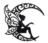 Beenle-Icey Fairy Silhouette Wall Art Romantic Black Plating Iron Flower Fairy Garden Stakes Ornament Exquisite Hanging Branch Sticker for Patio Yard Bedroom Living Room(B)