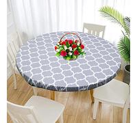 Beenle-Icey Waterproof Round Tablecloth Elastic Edged Fitted Table Cover Wipeable Oil-proof Table Cloth for Kitchen Dining Room Tabletop(35-43 Inch in Diameter,Grey)