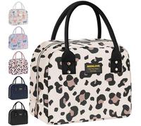 BEENLOVE Small Cool Bag for Women, 8L Insulated Lunch Bag with Large Opening, Foldable Mini Cool Bag, Lunch Bag, Small Cool Bag for On the Go, Picnics, Beach, Work, Leopard Print Beige
