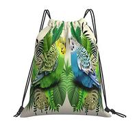 BEEOFICEPENG Drawstring Backpack, Green And Blue Budgie Unisex String Bag Sport Gym Bag Casual Daypack Drawstring Sackpack