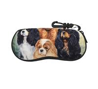 BEEOFICEPENG Glasses Case, Neoprene Portable Sunglasses Case Soft Eyewear Case Zipper Glasses Box, Black Golden Cavalier King Charles Spaniel