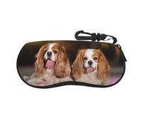 BEEOFICEPENG Glasses Case, Neoprene Portable Sunglasses Case Soft Eyewear Case Zipper Glasses Box, Cavalier King Charles Spaniel White Brown Dogs