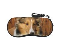 BEEOFICEPENG Glasses Case, Neoprene Portable Sunglasses Case Soft Eyewear Case Zipper Glasses Box, Lovely Sheltie Dog